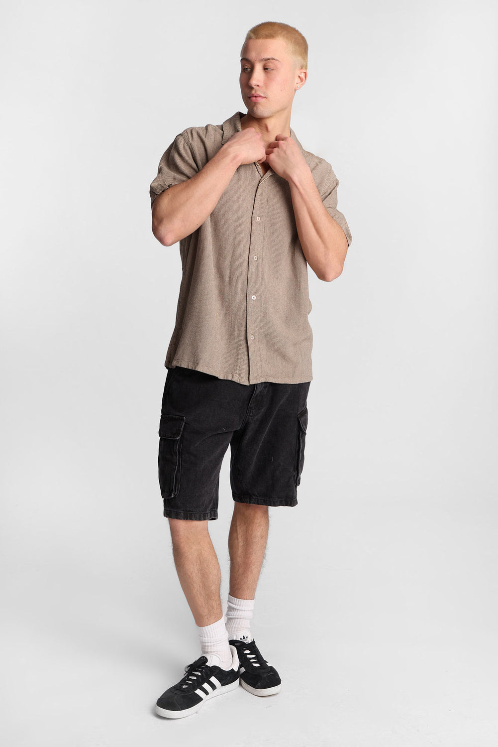 Linen-Blend Short Sleeve Striped Shirt Linen-Blend Short Sleeve Striped Shirt