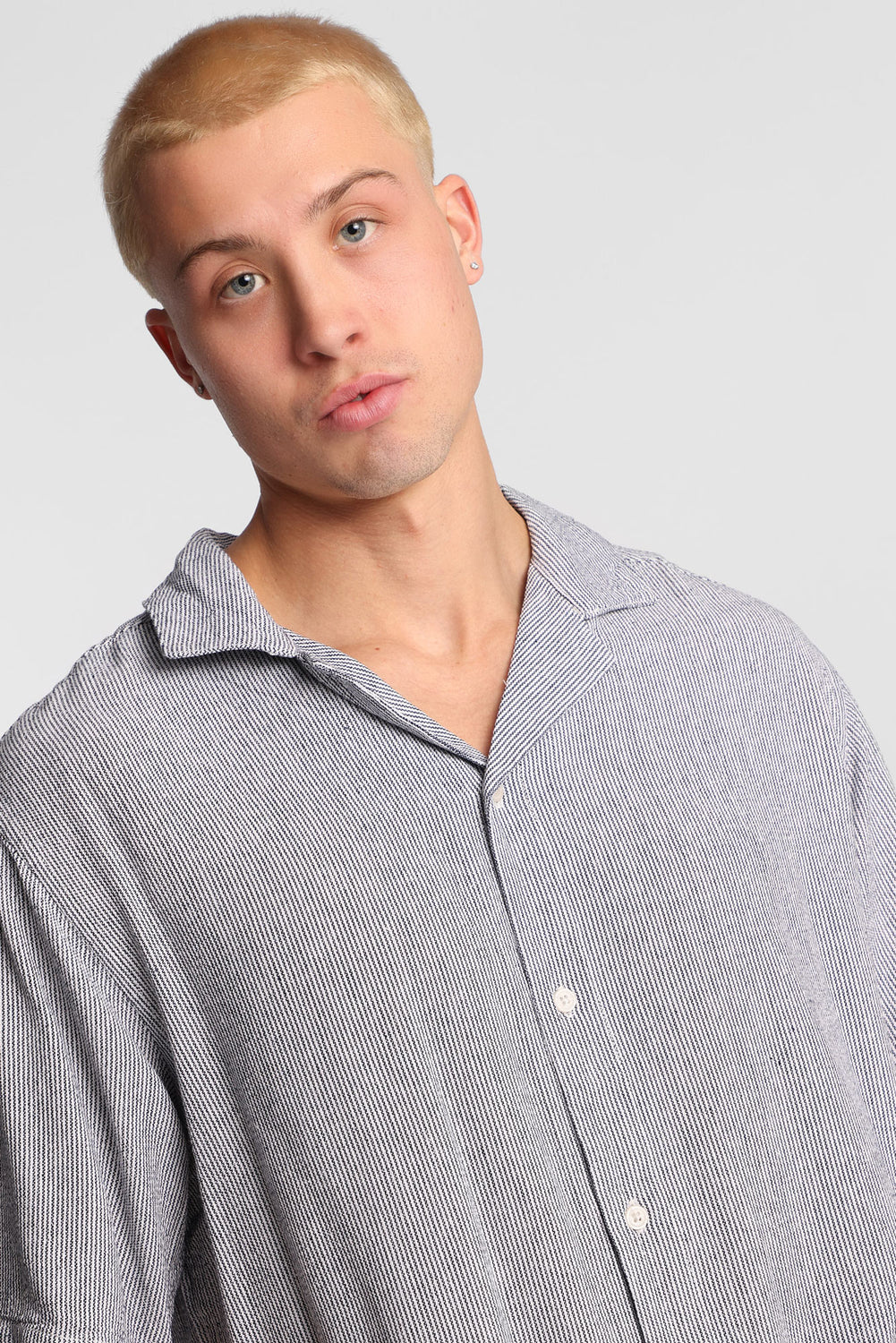 Linen-Blend Short Sleeve Striped Shirt Linen-Blend Short Sleeve Striped Shirt