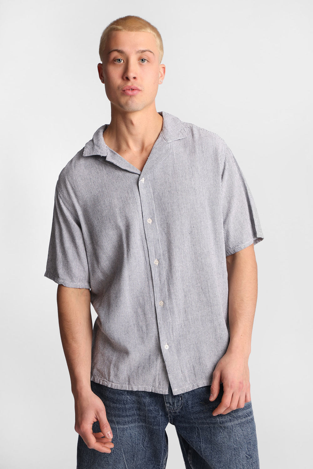Linen-Blend Short Sleeve Striped Shirt Linen-Blend Short Sleeve Striped Shirt