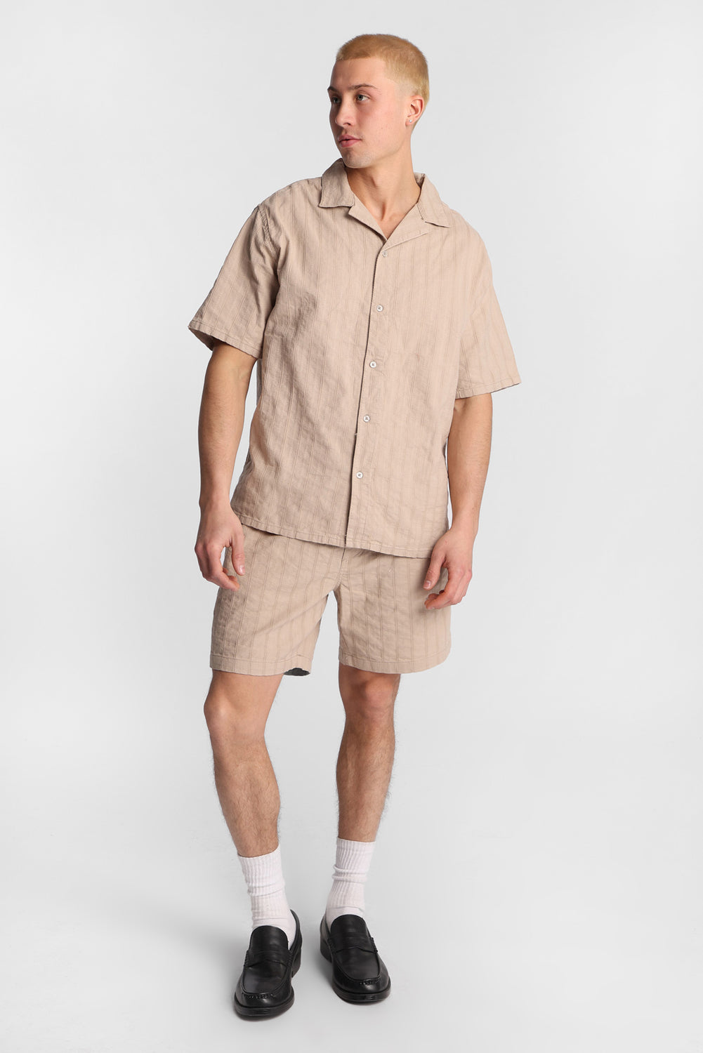 Textured Short Sleeve Button-Up Shirt Textured Short Sleeve Button-Up Shirt