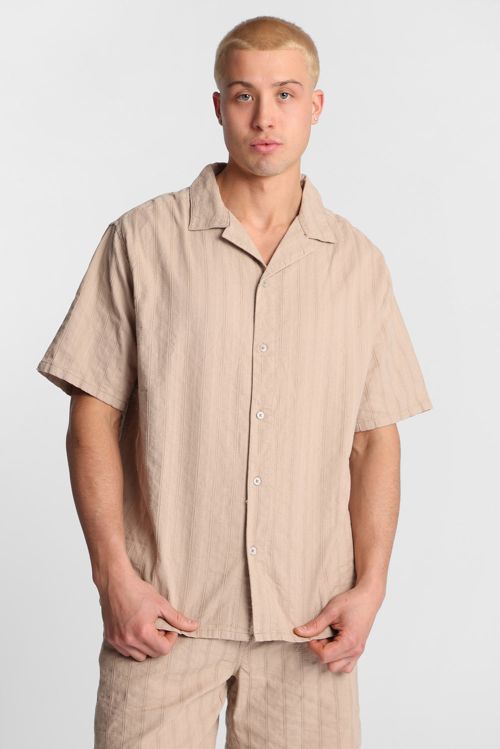 Textured Short Sleeve Button-Up Shirt Textured Short Sleeve Button-Up Shirt