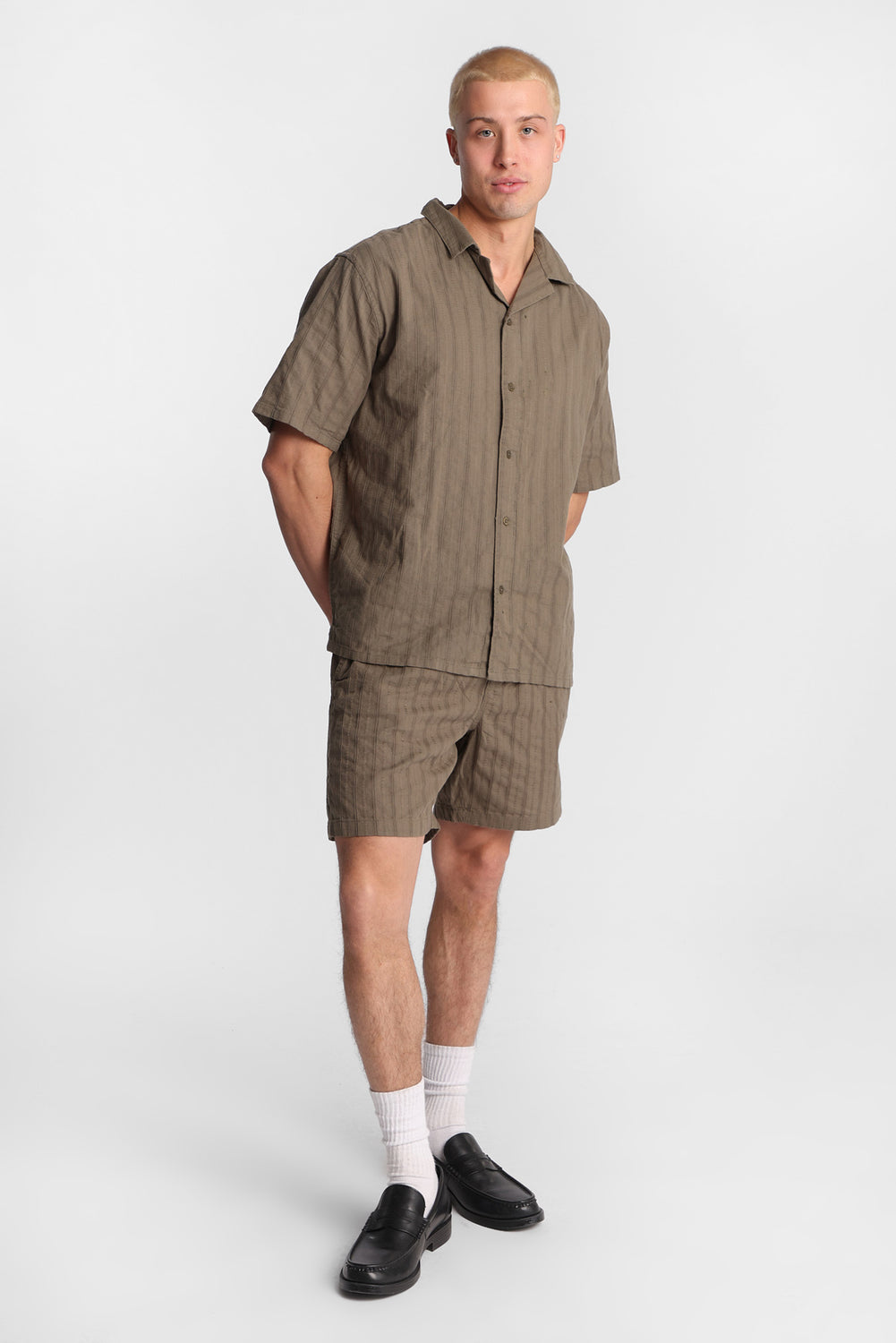 Textured Short Sleeve Button-Up Shirt Textured Short Sleeve Button-Up Shirt