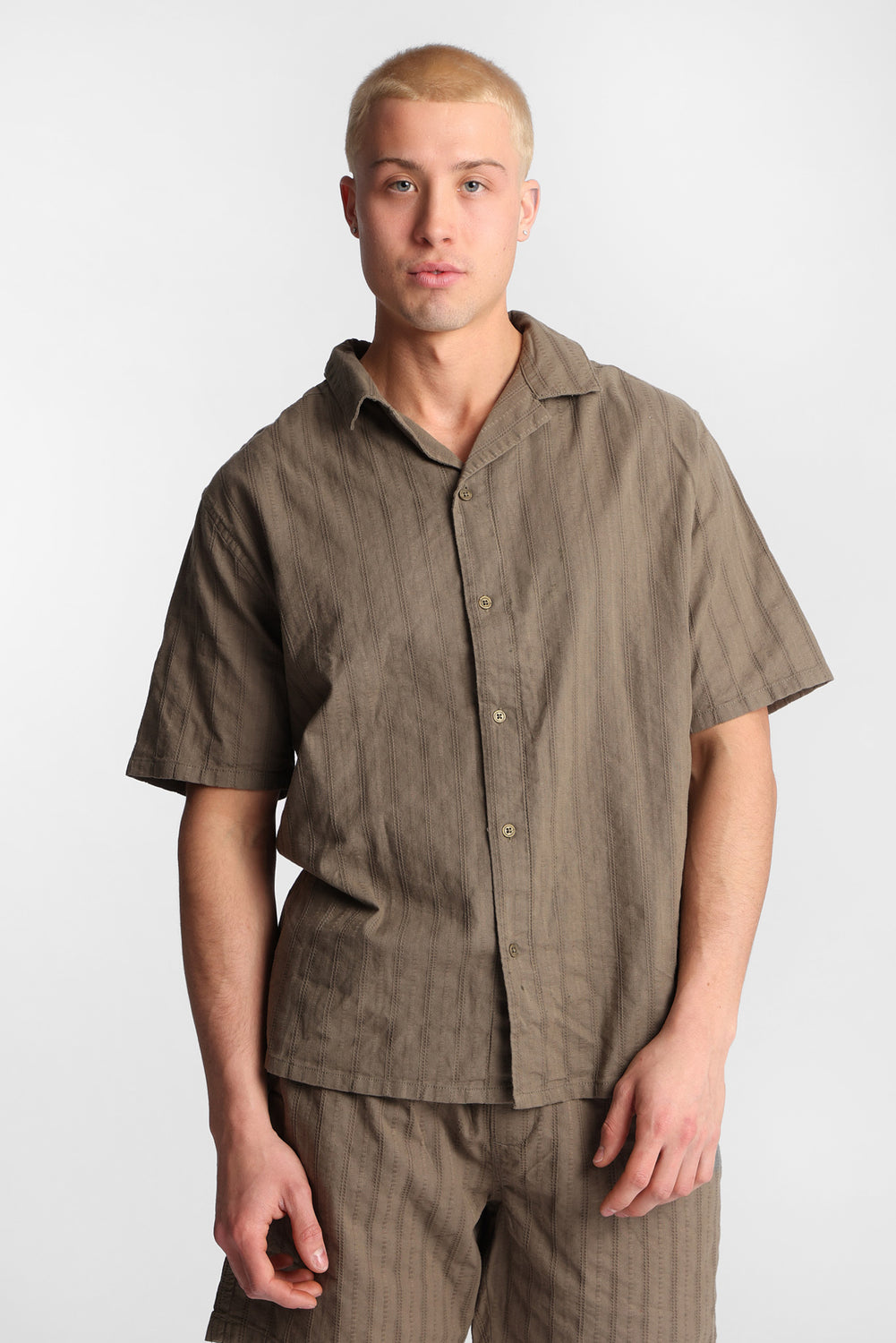Textured Short Sleeve Button-Up Shirt Textured Short Sleeve Button-Up Shirt