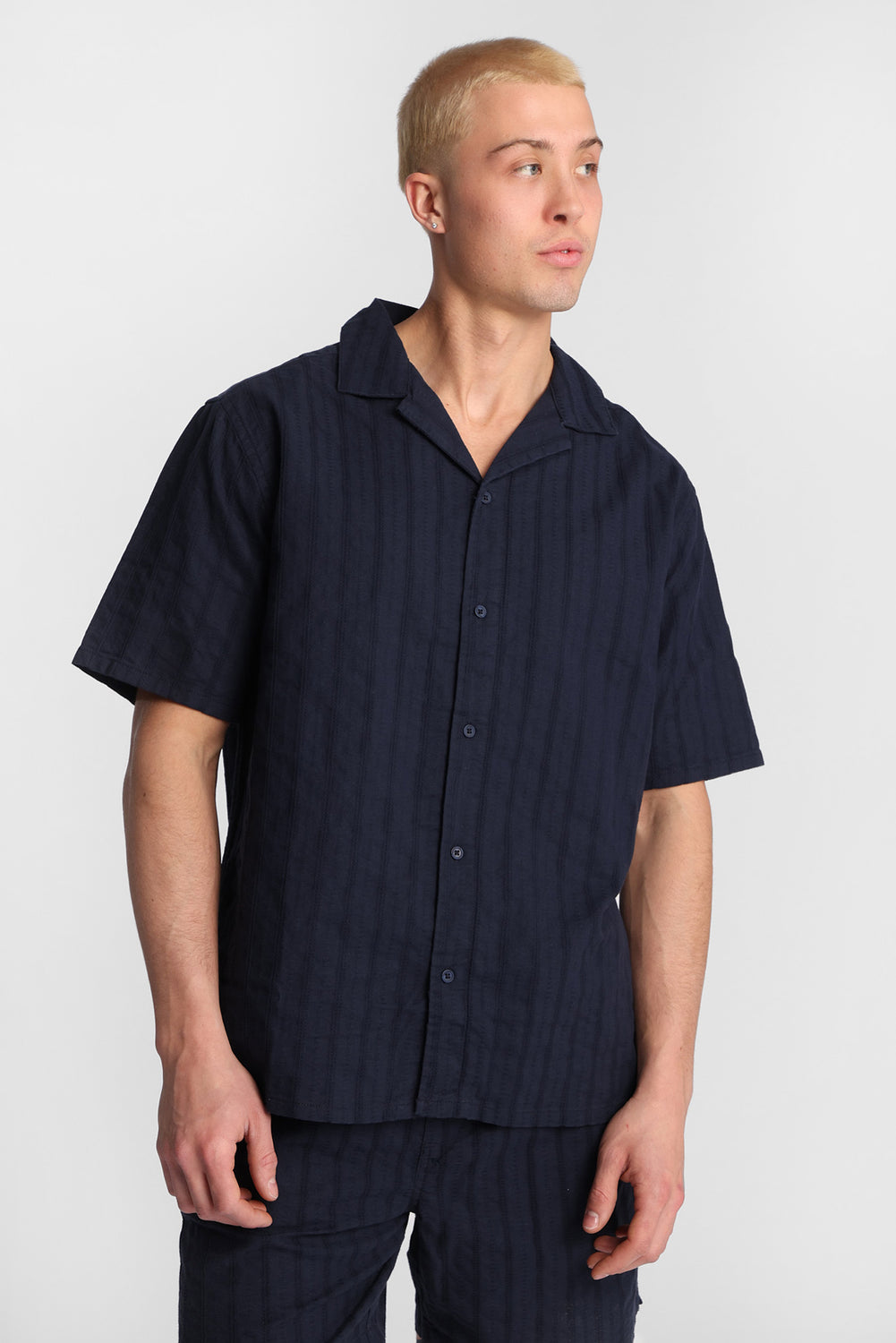 Textured Short Sleeve Button-Up Shirt Textured Short Sleeve Button-Up Shirt