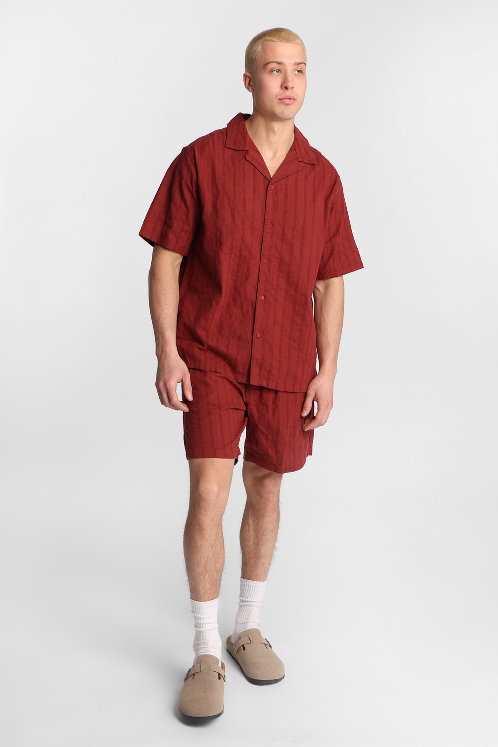 Textured Short Sleeve Button-Up Shirt Textured Short Sleeve Button-Up Shirt