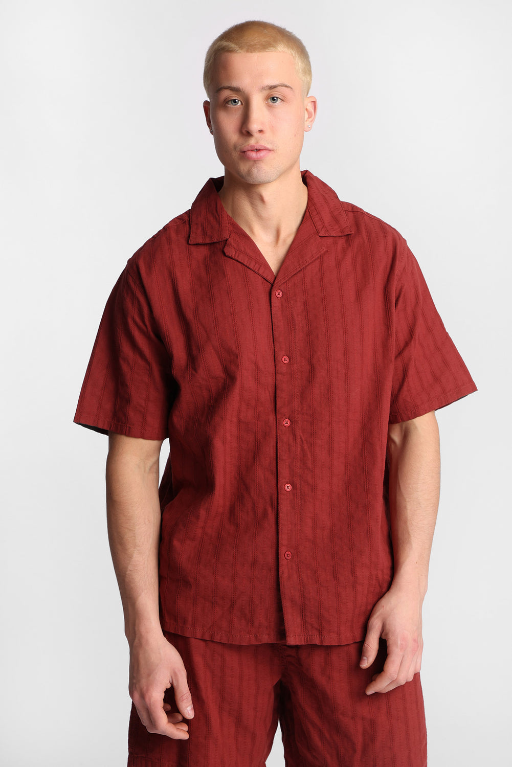 Textured Short Sleeve Button-Up Shirt Textured Short Sleeve Button-Up Shirt