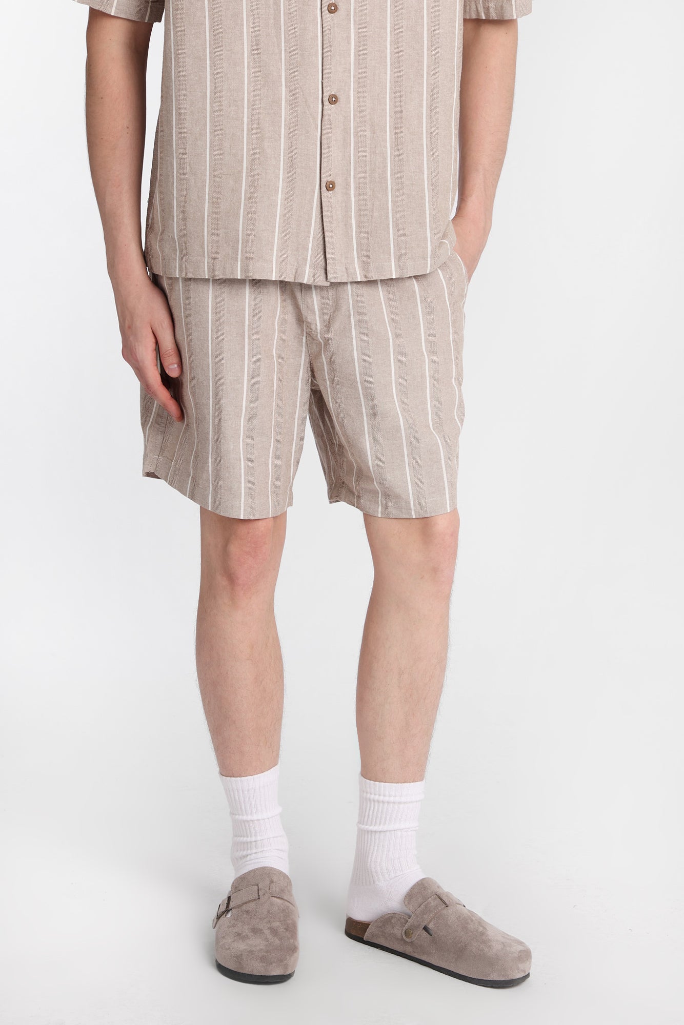 Textured Striped Shorts - Tan /
