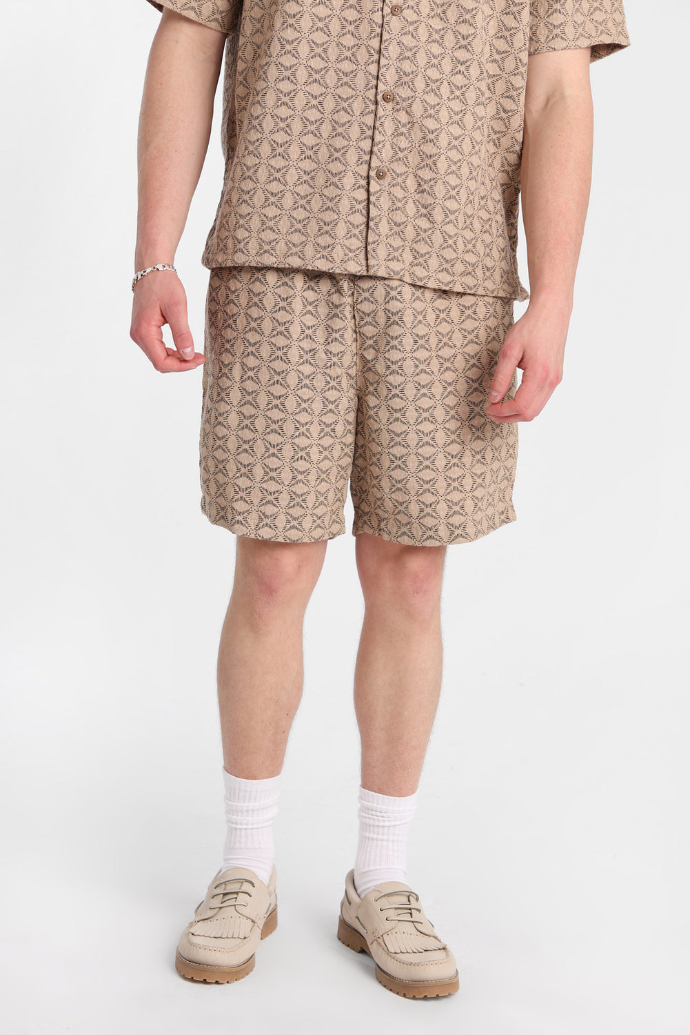 Short texturé à motif floral géométrique 7 po Short texturé à motif floral géométrique 7 po