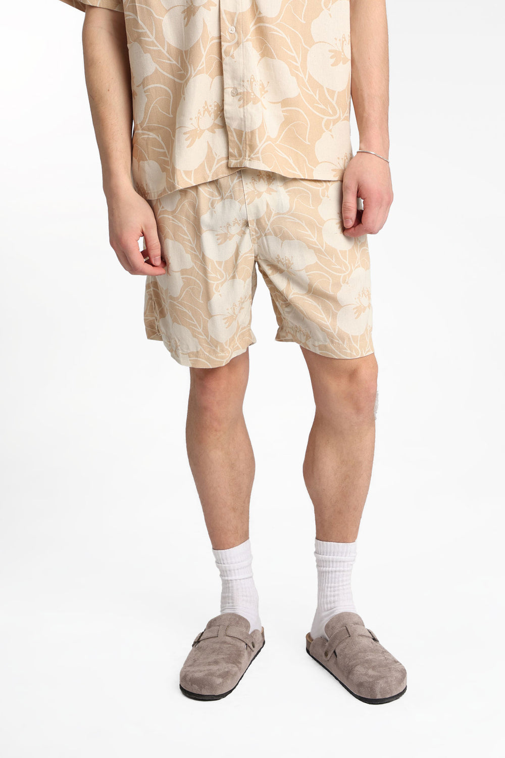 Short à imprimé floral en mélange de lin 7 po Short à imprimé floral en mélange de lin 7 po