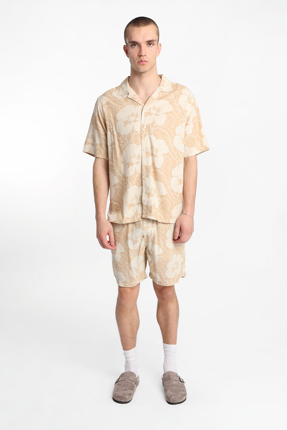 Short à imprimé floral en mélange de lin 7 po Short à imprimé floral en mélange de lin 7 po