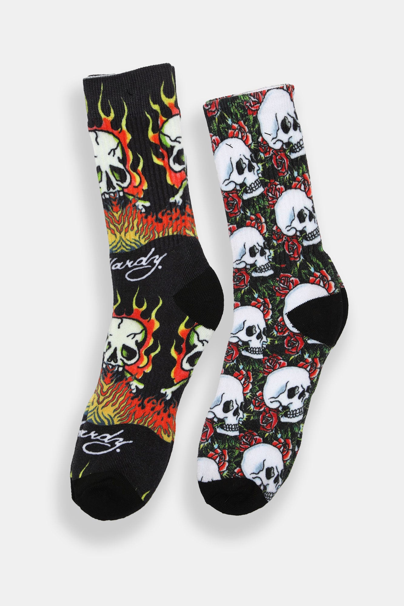 Ed Hardy Mens Skull Crew Socks 2-Pack - Black / O/S