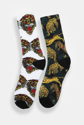 Ed Hardy Mens Tigers Crew Socks 2-Pack