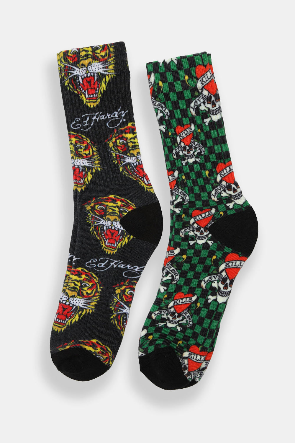 Ed Hardy Mens Tigers & Skulls Crew Socks 2-Pack Ed Hardy Mens Tigers & Skulls Crew Socks 2-Pack