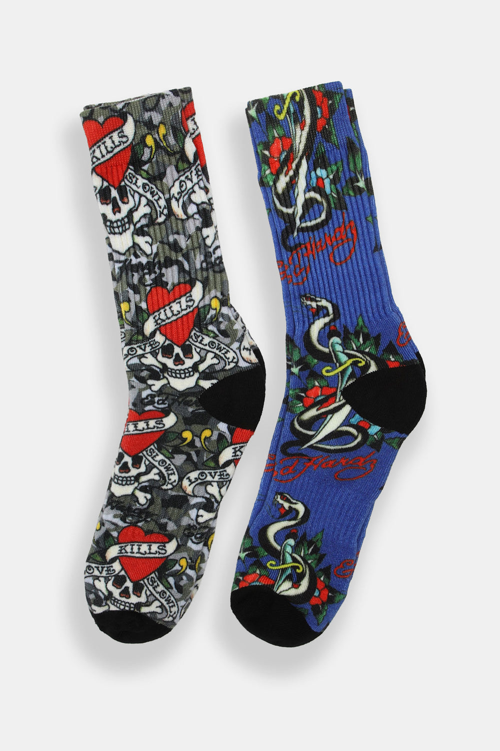 Ed Hardy Mens Snake & Hearts Crew Socks 2-Pack Ed Hardy Mens Snake & Hearts Crew Socks 2-Pack