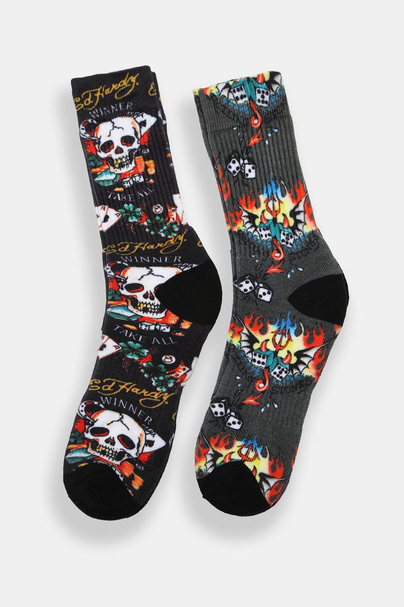 Ed Hardy Mens Dice & Skulls Crew Socks 2-Pack - Black / O/S