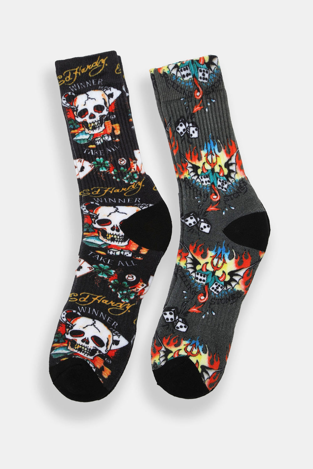 Ed Hardy Mens Dice & Skulls Crew Socks 2-Pack Ed Hardy Mens Dice & Skulls Crew Socks 2-Pack