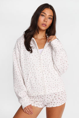 Floral Print Double Zip Hoodie