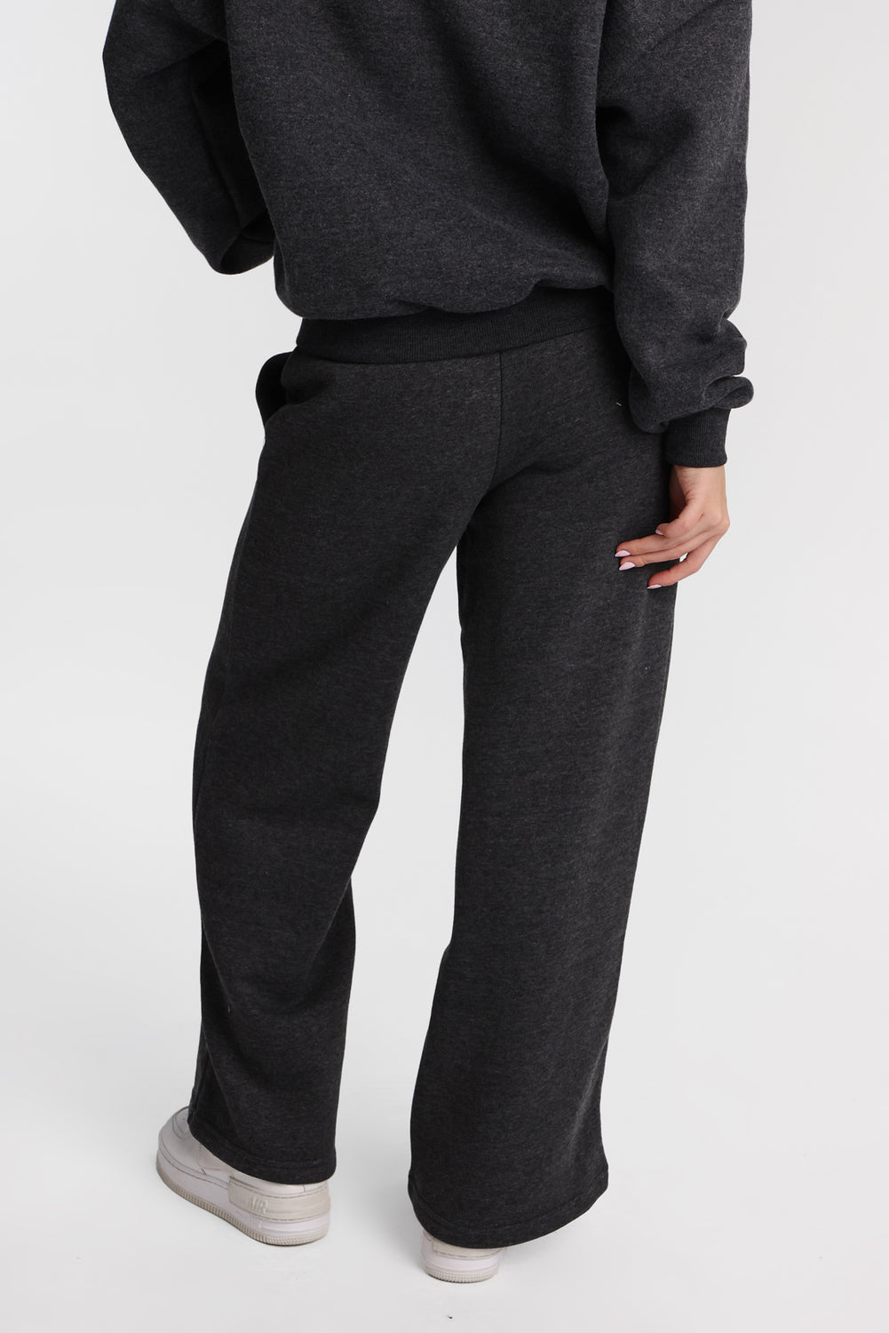 Pantalon en molleton à jambe large en mélange de coton Pantalon en molleton à jambe large en mélange de coton