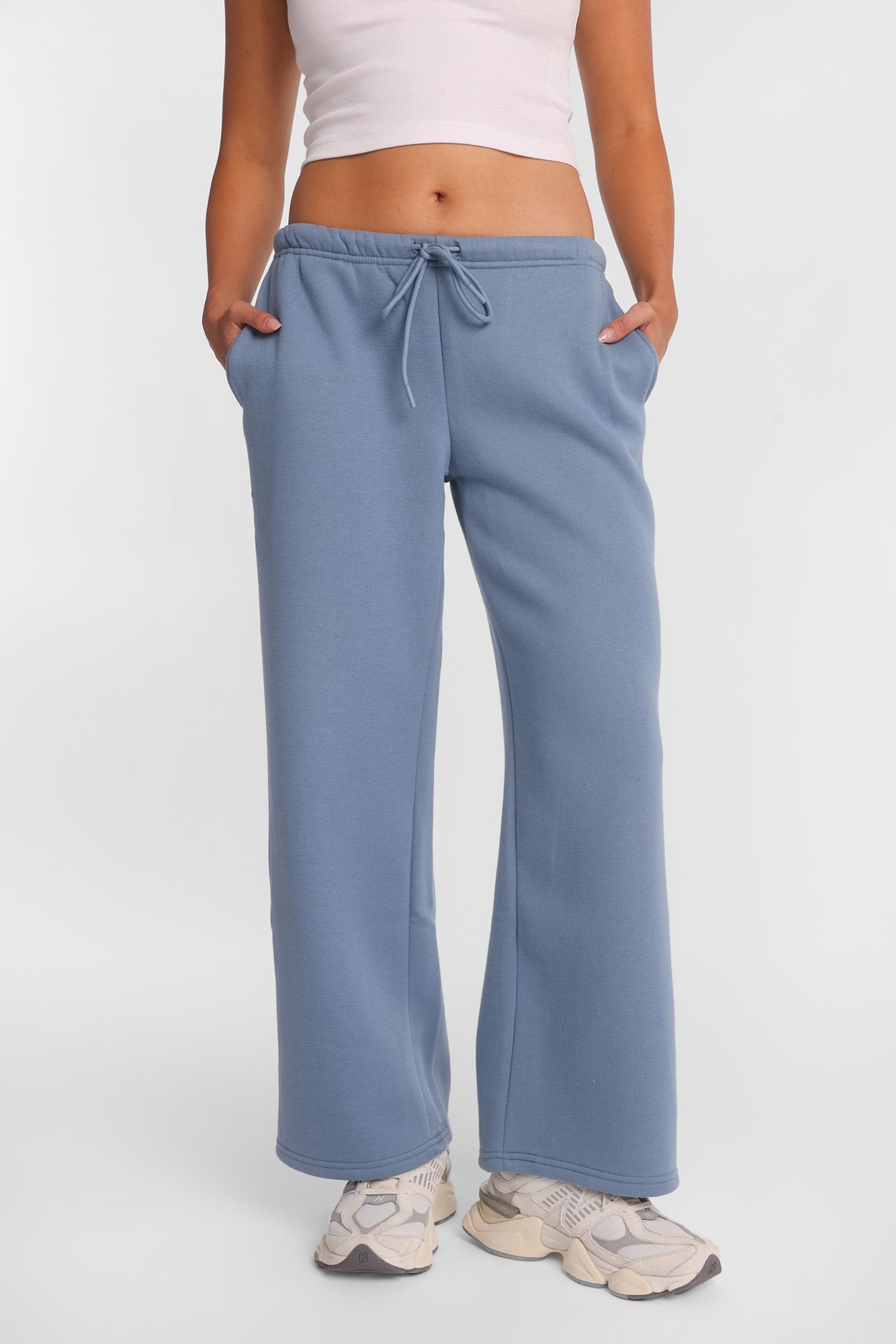 Fleece Wide Leg Drawstring Sweatpants - /