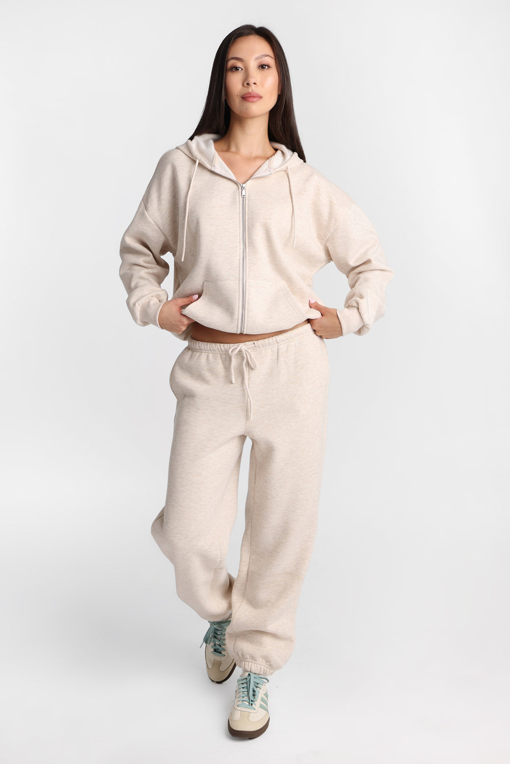 Pantalon de jogging en molleton à jambe large en mélange de coton Pantalon de jogging en molleton à jambe large en mélange de coton