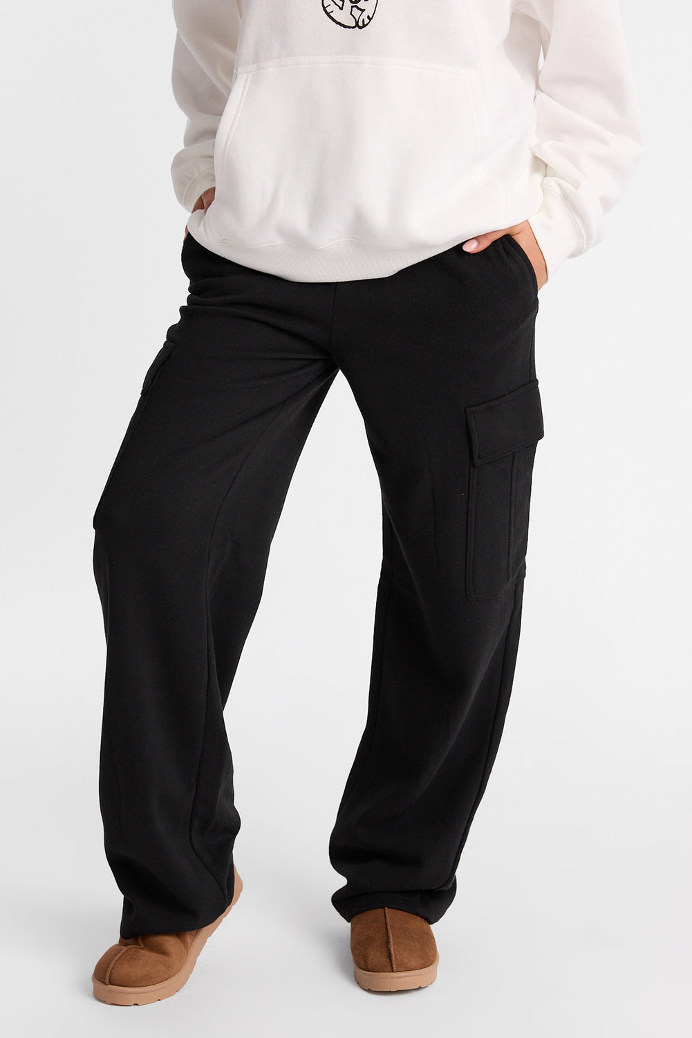 Pantalon en molleton cargo à jambe large Pantalon en molleton cargo à jambe large