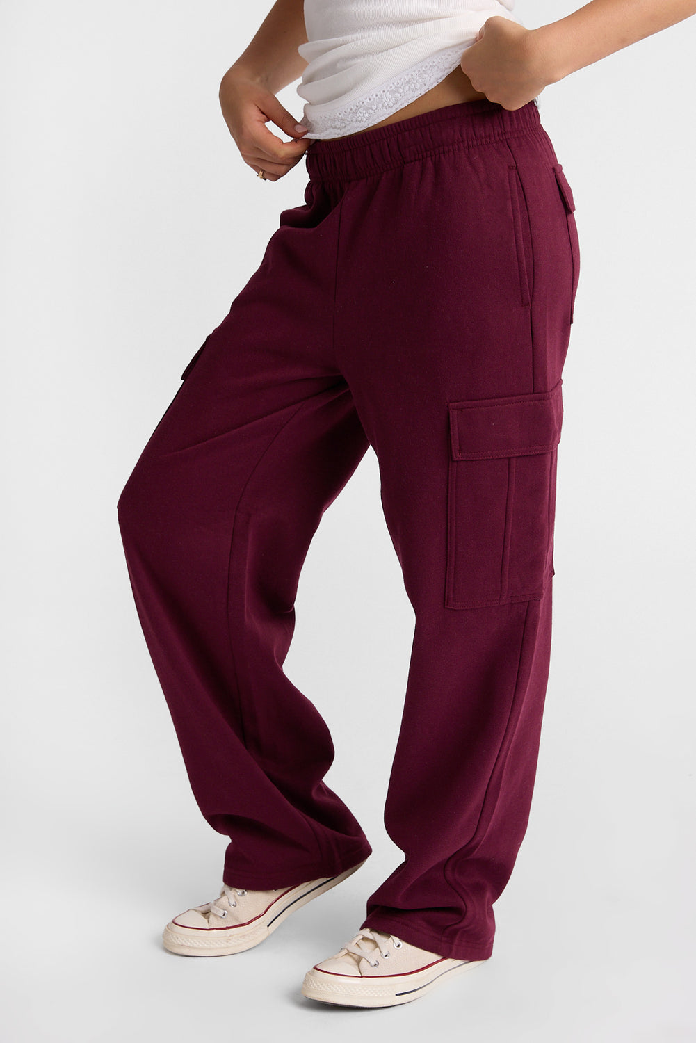 Pantalon en molleton cargo à jambe large Pantalon en molleton cargo à jambe large
