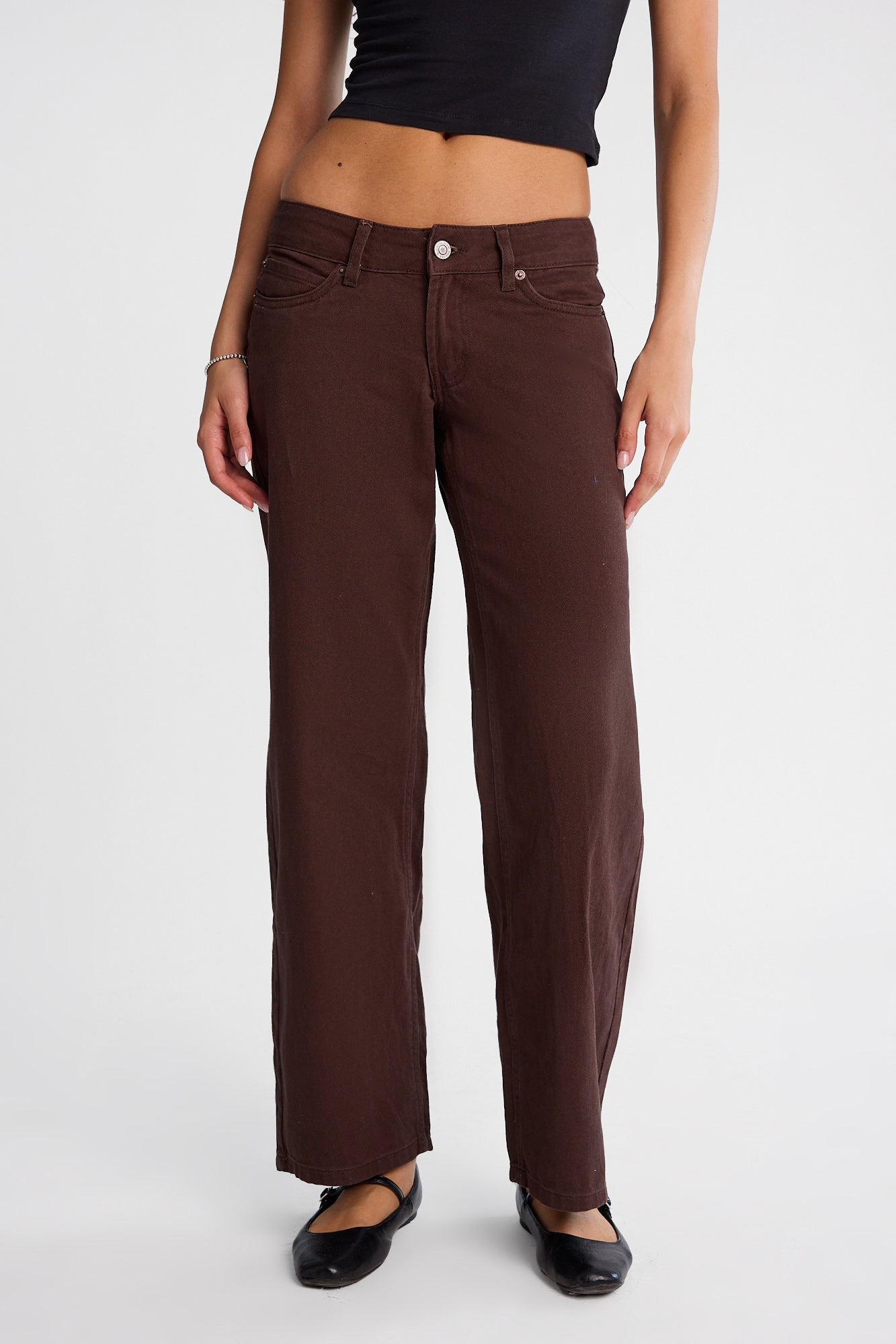 Low Rise Baggy Twill Pants - Brown /