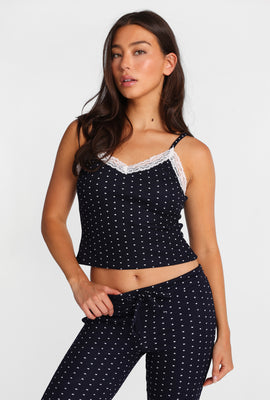Waffle Knit Lace Trim Pajama Tank Top