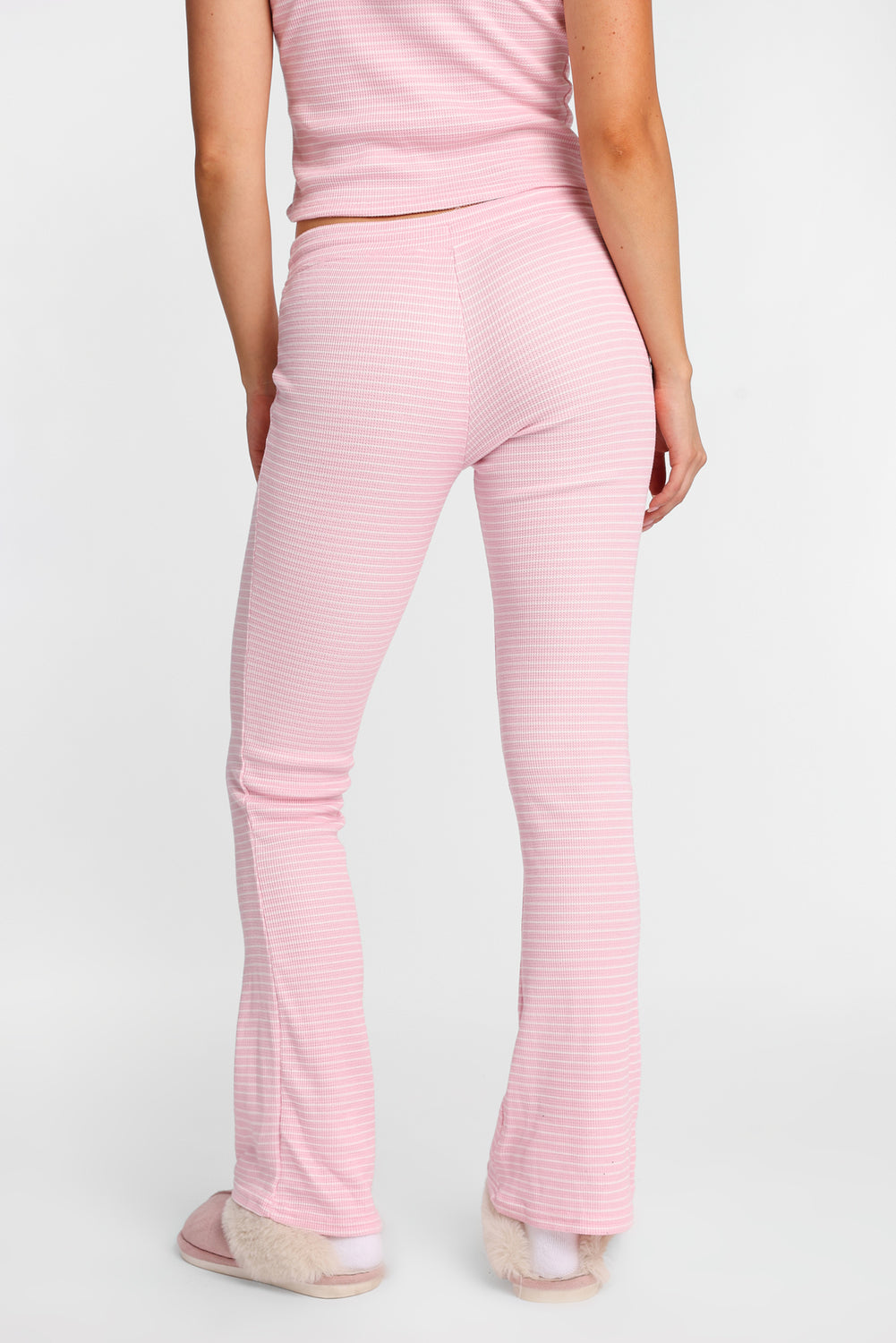 Pantalon pyjama à jambe semi-évasée en tricot gaufré Pantalon pyjama à jambe semi-évasée en tricot gaufré
