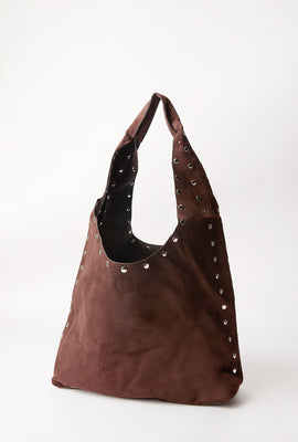 Faux-Suede Studded Shoulder Bag