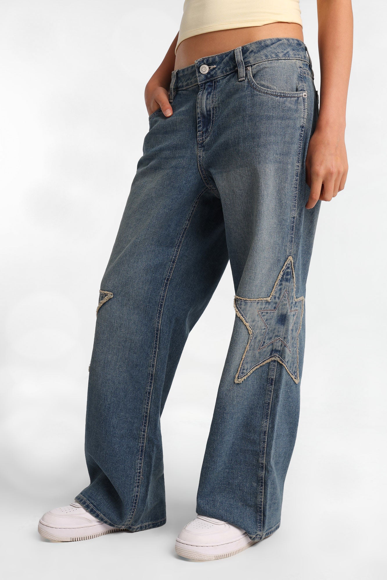 Chloe Star Patch Embroidered Low Rise Baggy Jeans