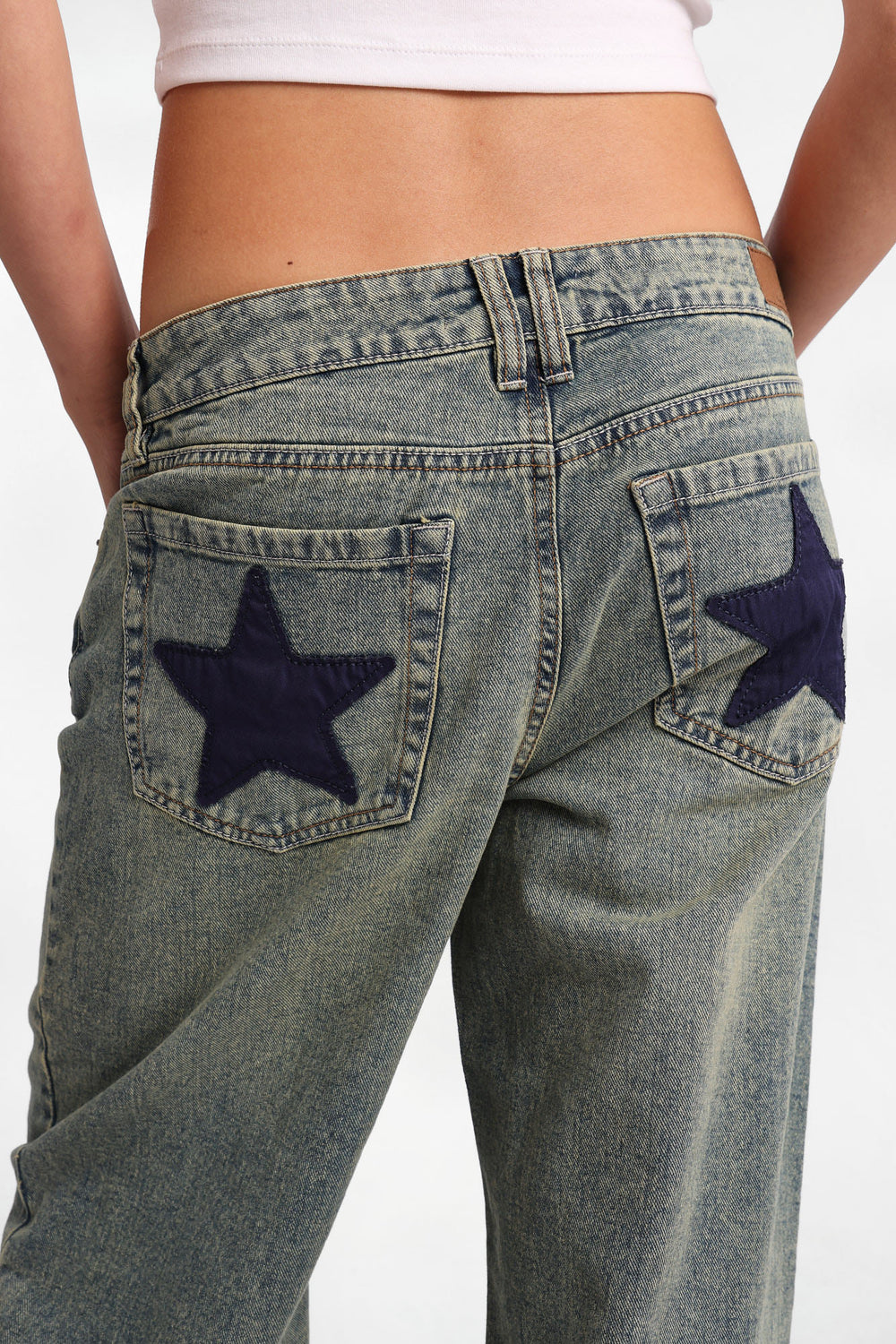 Chloe Star Patch Embroidered Low Rise Baggy Jeans Chloe Star Patch Embroidered Low Rise Baggy Jeans