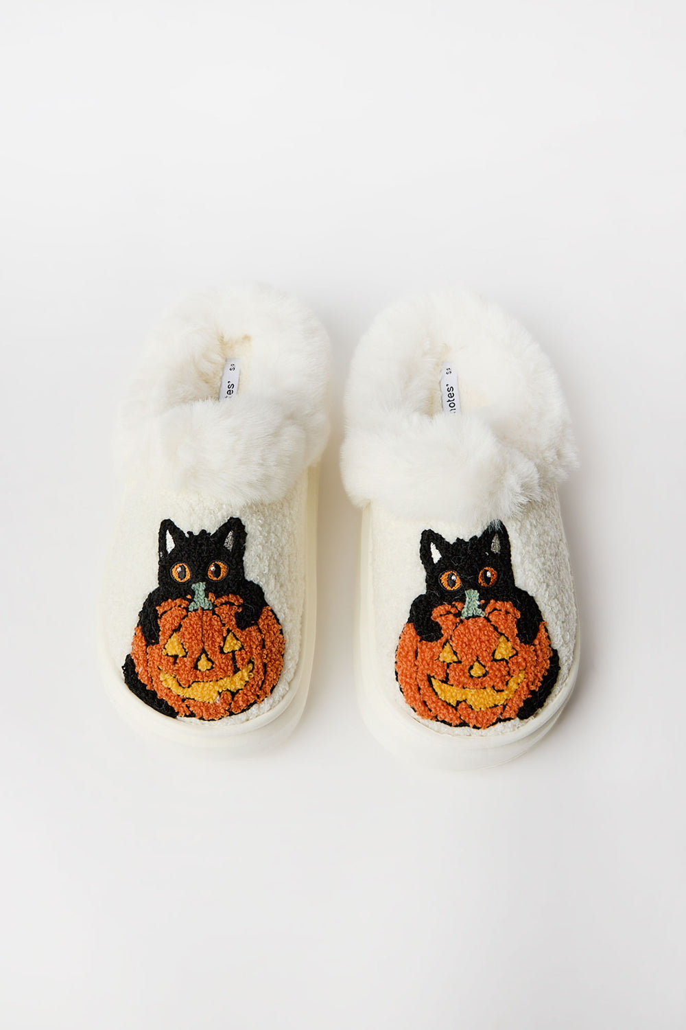 Black Cat & Pumpkin Faux-Shearling Plush Slippers Black Cat & Pumpkin Faux-Shearling Plush Slippers