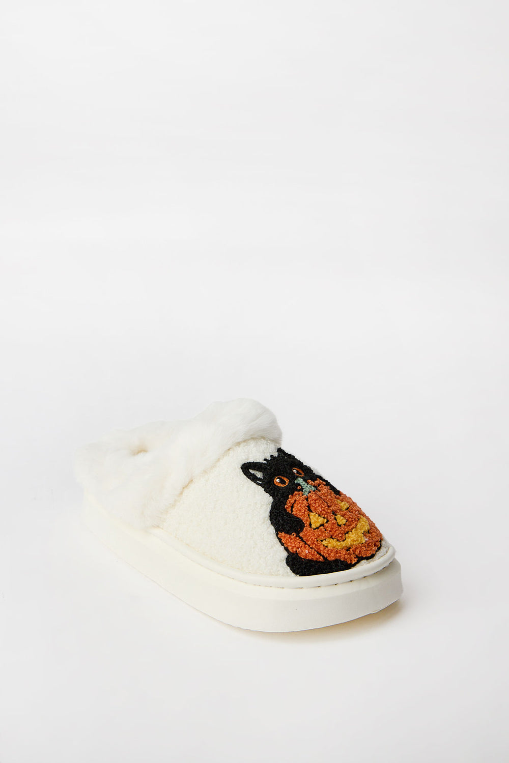 Black Cat & Pumpkin Faux-Shearling Plush Slippers Black Cat & Pumpkin Faux-Shearling Plush Slippers