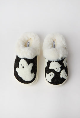 Pantoufles en peluche à motif de fantôme