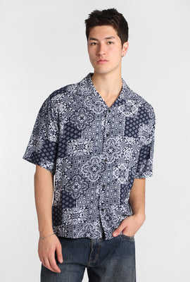Bandana Print Short Sleeve Button-Up Shirt