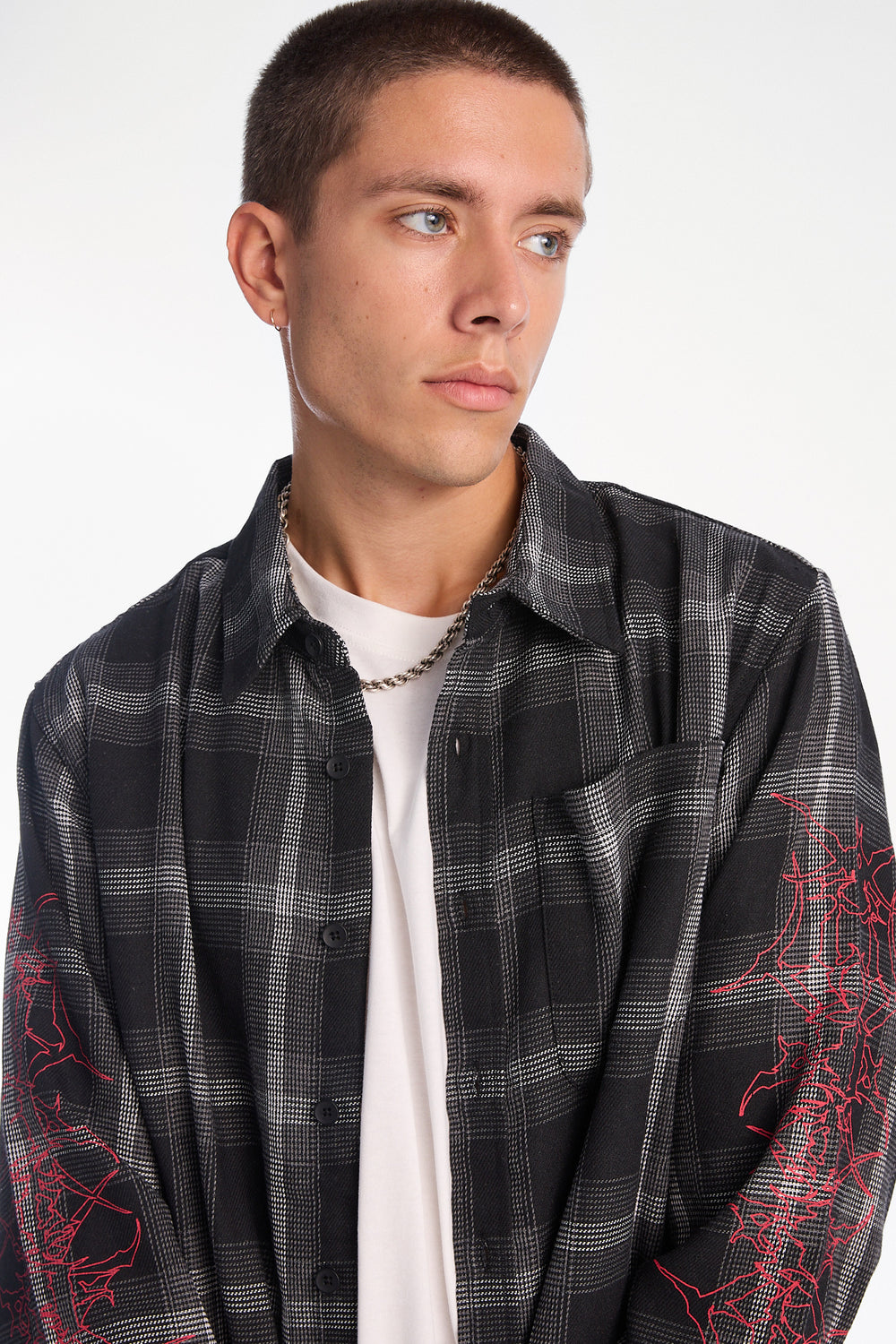 Graphic Plaid Button-Up Boxy Shirt Graphic Plaid Button-Up Boxy Shirt