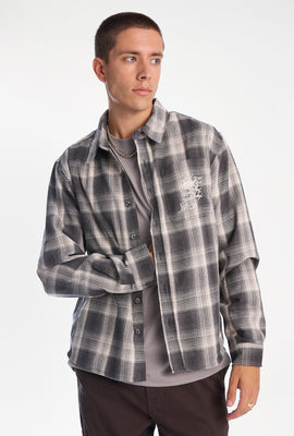 Chemise à carreaux boutonnée à coupe carrée