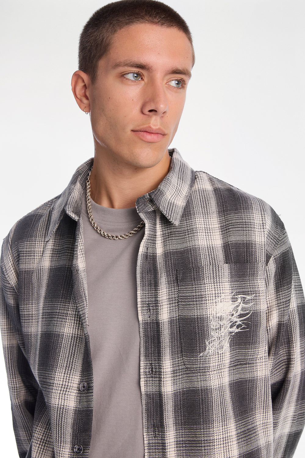 Graphic Plaid Button-Up Boxy Shirt Graphic Plaid Button-Up Boxy Shirt
