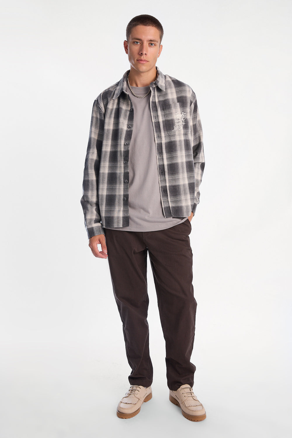 Graphic Plaid Button-Up Boxy Shirt Graphic Plaid Button-Up Boxy Shirt