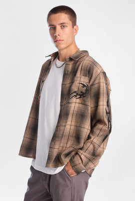 Graphic Plaid Button-Up Boxy Shirt