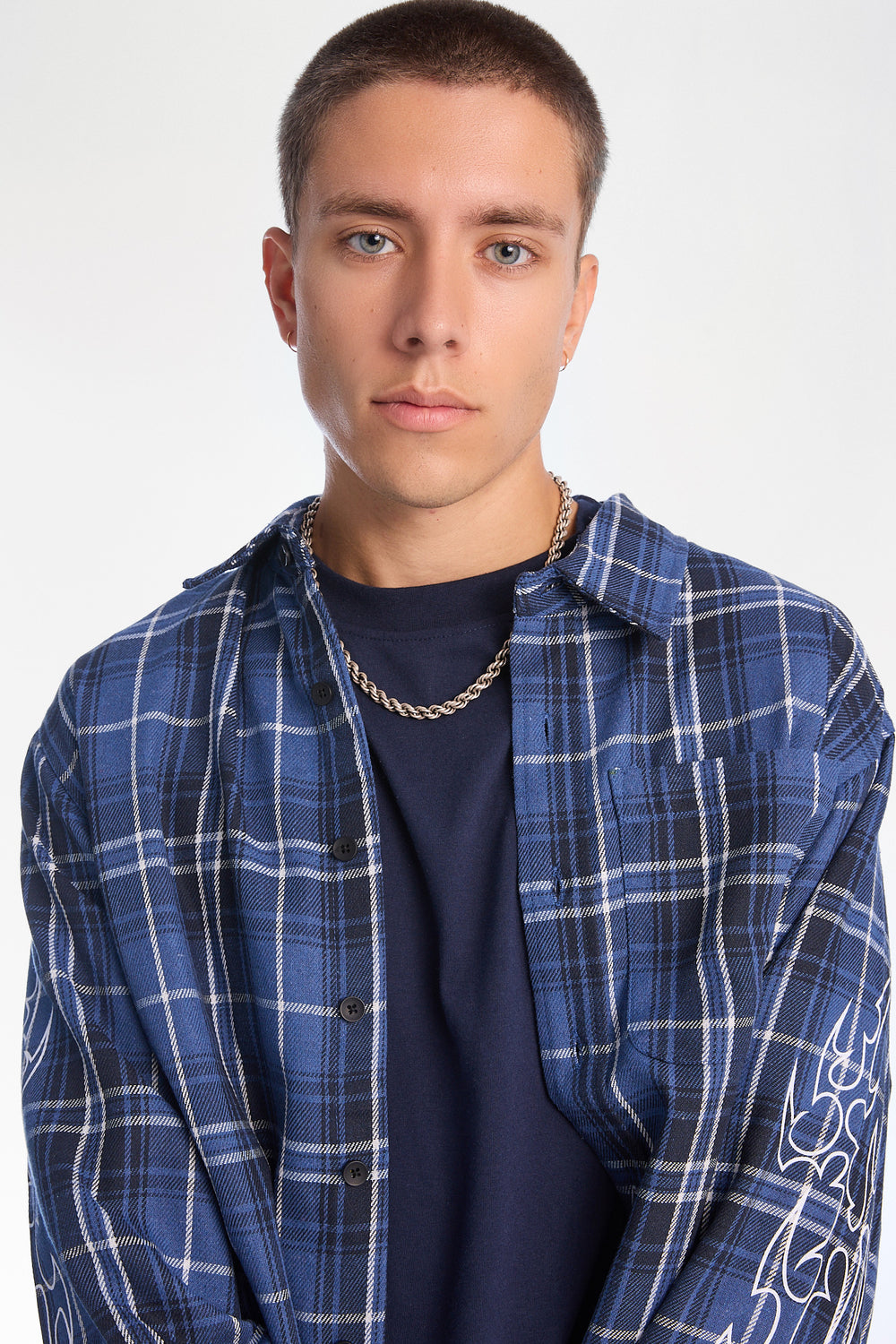 Graphic Plaid Button-Up Boxy Shirt Graphic Plaid Button-Up Boxy Shirt
