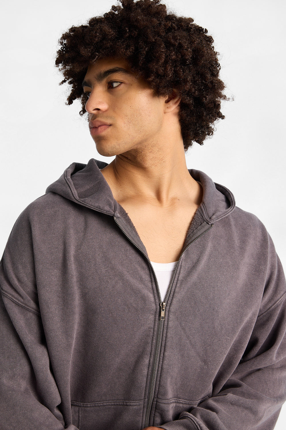 North Western Washed Zip-Up Boxy Hoodie North Western Washed Zip-Up Boxy Hoodie