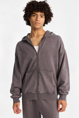North Western Washed Zip-Up Boxy Hoodie
