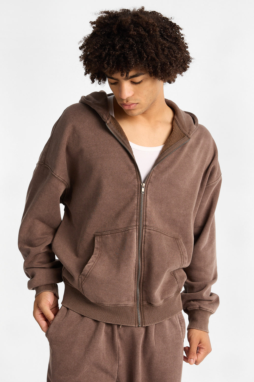 North Western Washed Zip-Up Boxy Hoodie North Western Washed Zip-Up Boxy Hoodie