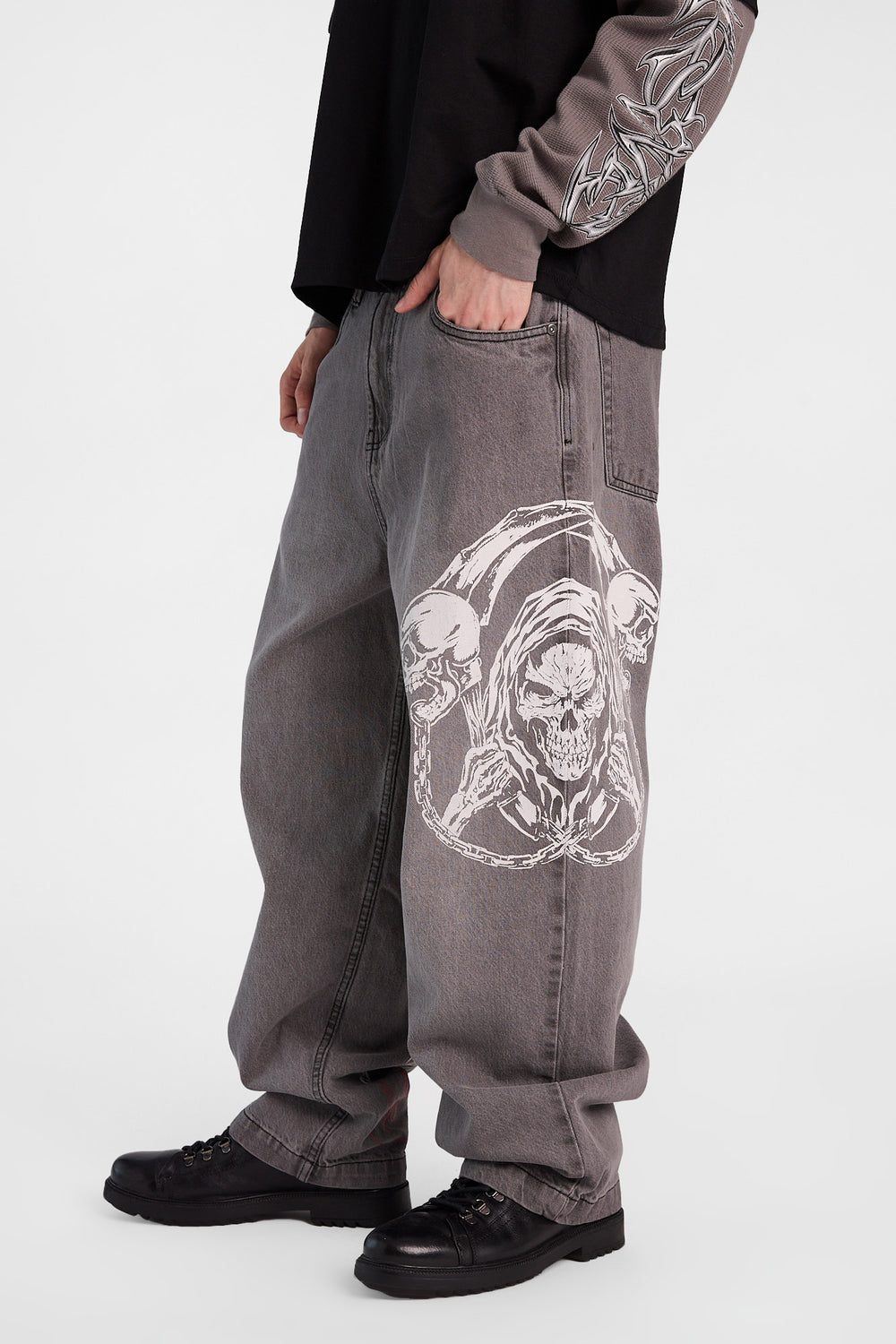 Grim Reaper Printed Skater Jeans Grim Reaper Printed Skater Jeans