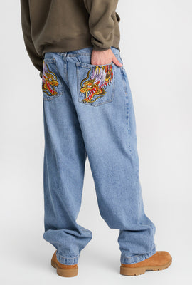 Dragon Embroidered Skater Jeans
