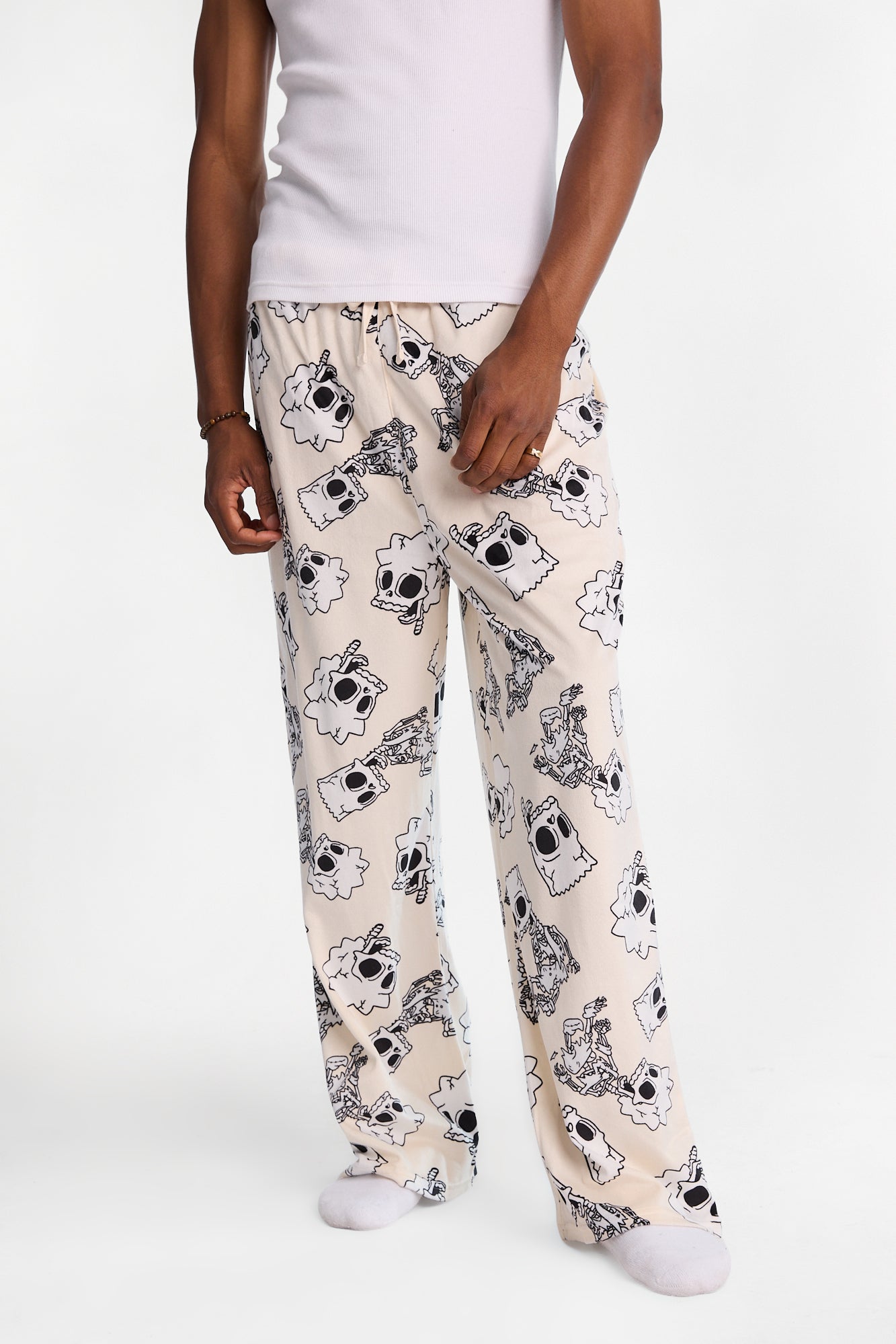 The Simpsons Skeletons Silky Fleece Pajama Pants - White /