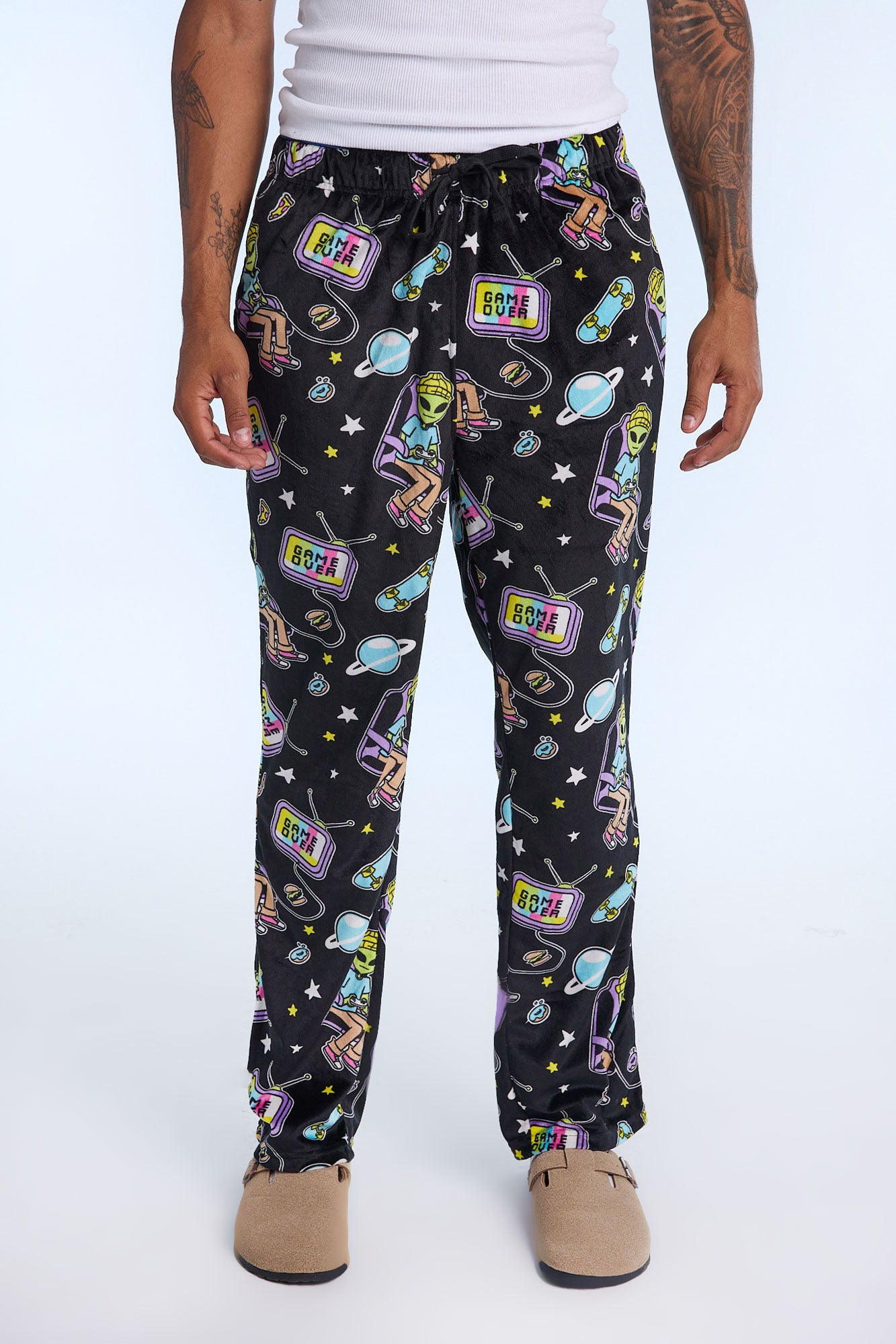 Mens Alien Gamer Plush Pajama Pant - Black /