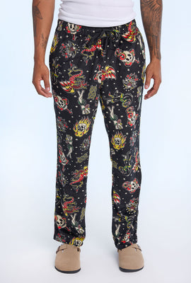 Mens Tattoo Graphic Plush Pajama Pant